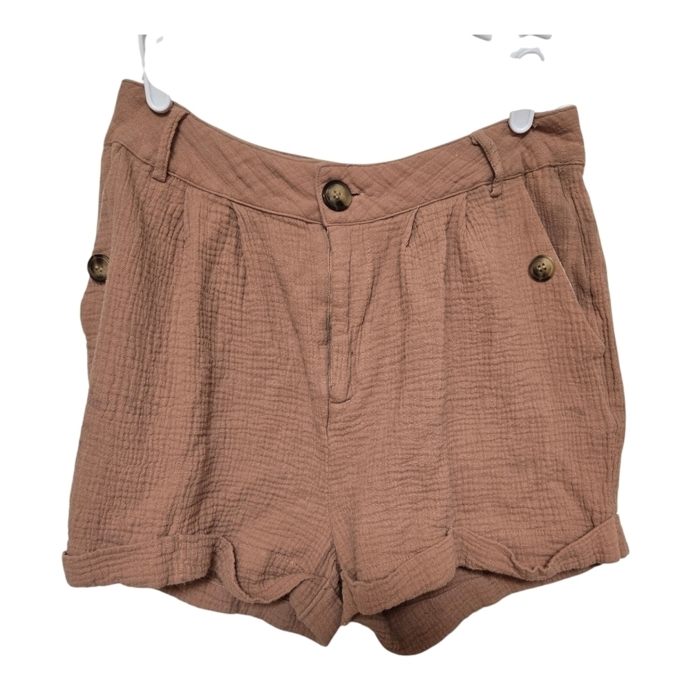Lumiere Brown Cotton Gauze High Rise Shorts Large